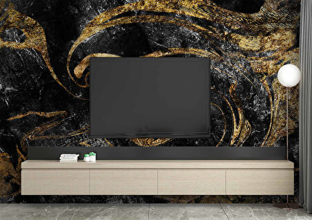 Siyah Altın Mermer Desenli Duvar Kağıdı Baskı