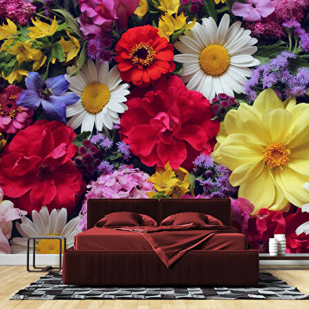 Renkli Çiçek Temalı Duvar Kağıdı Baskı