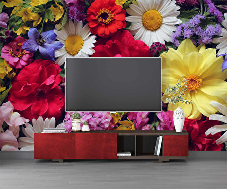 Renkli Çiçek Temalı Duvar Kağıdı Baskı