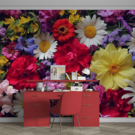 Renkli Çiçek Temalı Duvar Kağıdı Baskı