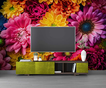 Pembe Sarı Çiçek Temalı Duvar Kağıdı Baskı