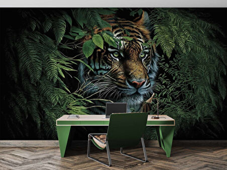 Kaplan ve Yaprak Temalı Duvar Kağıdı Baskı