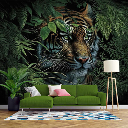 Kaplan ve Yaprak Temalı Duvar Kağıdı Baskı