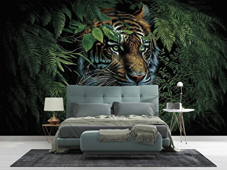 Kaplan ve Yaprak Temalı Duvar Kağıdı Baskı