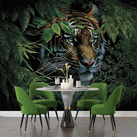 Kaplan ve Yaprak Temalı Duvar Kağıdı Baskı