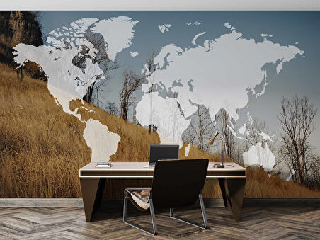 Dünya Haritası ve Buğday Tarlası Duvar Kağıdı Baskı