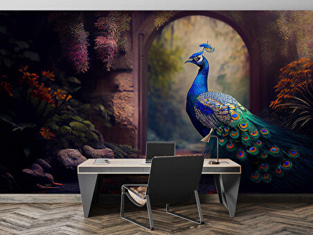 Tavus Kuşu Temalı Duvar Kağıdı Baskı