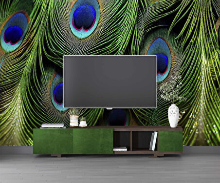 Tavus Kuşu Tüyü Desenli Duvar Kağıdı Baskı