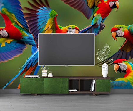 Renkli Papağanlar Duvar Kağıdı Baskı