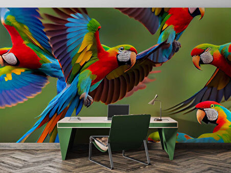 Renkli Papağanlar Duvar Kağıdı Baskı