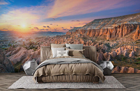 Günbatımı Dağ ve Gökyüzü Manzaralı Duvar Kağıdı Baskı