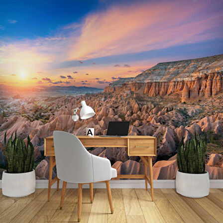 Günbatımı Dağ ve Gökyüzü Manzaralı Duvar Kağıdı Baskı