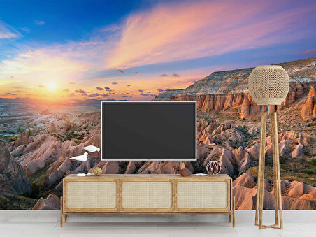 Günbatımı Dağ ve Gökyüzü Manzaralı Duvar Kağıdı Baskı