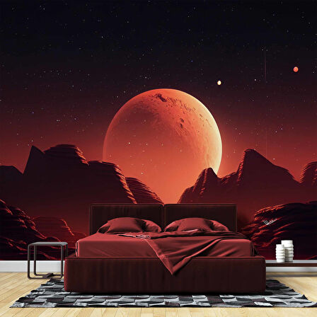 Kızıl Ay Manzaralı Duvar Kağıdı Baskı