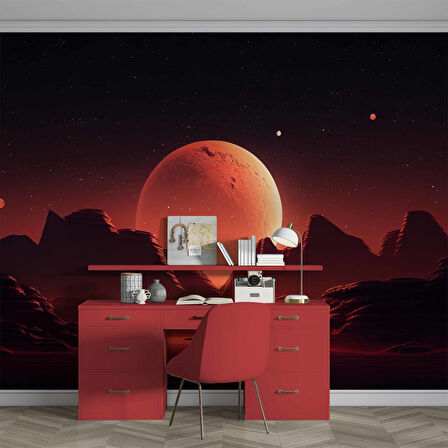 Kızıl Ay Manzaralı Duvar Kağıdı Baskı