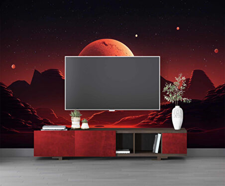 Kızıl Ay Manzaralı Duvar Kağıdı Baskı