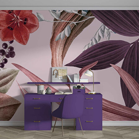 Mor Yaprak Desenli Duvar Kağıdı Baskı