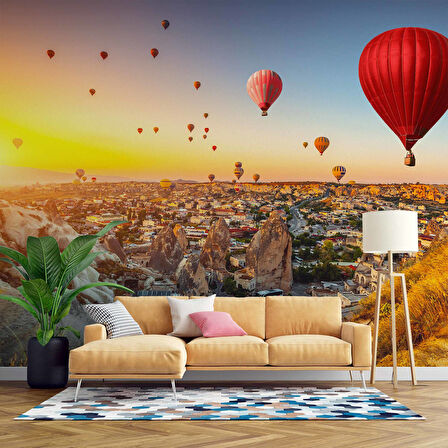 Kapadokya Sıcak Hava Balon Manzaralı Duvar Kağıdı Baskı