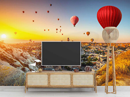Kapadokya Sıcak Hava Balon Manzaralı Duvar Kağıdı Baskı