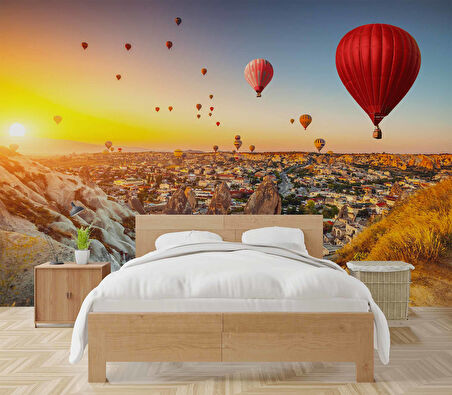 Kapadokya Sıcak Hava Balon Manzaralı Duvar Kağıdı Baskı