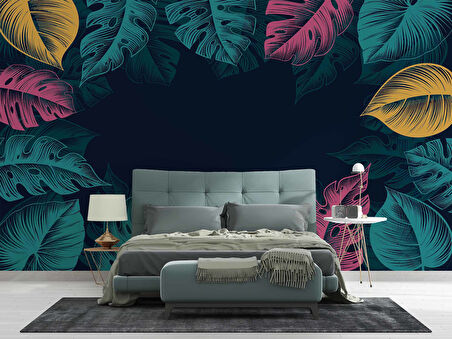 Renkli Yaprak Temalı Duvar Kağıdı Baskı