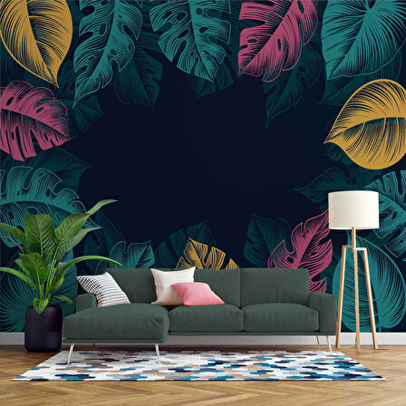 Renkli Yaprak Temalı Duvar Kağıdı Baskı