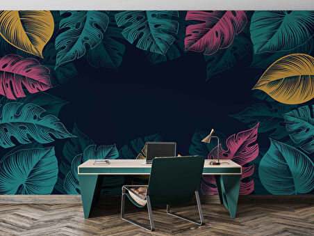 Renkli Yaprak Temalı Duvar Kağıdı Baskı
