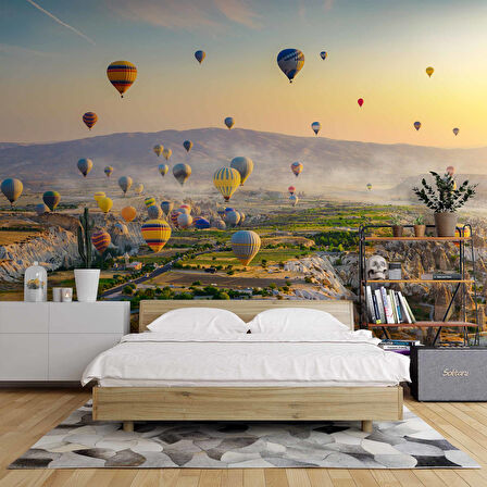 Kapadokya Renkli Sıcak Hava Manzaralı Duvar Kağıdı Baskı