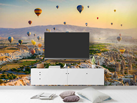 Kapadokya Renkli Sıcak Hava Manzaralı Duvar Kağıdı Baskı