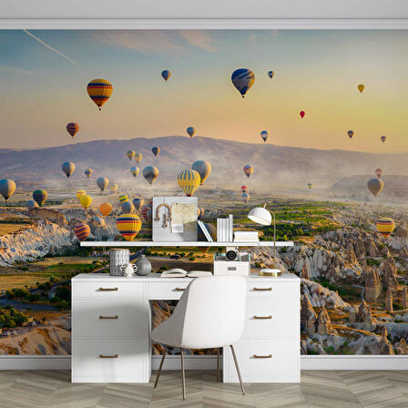 Kapadokya Renkli Sıcak Hava Manzaralı Duvar Kağıdı Baskı