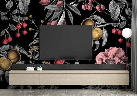 Meyve ve Yaprak Desenli Duvar Kağıdı Baskı