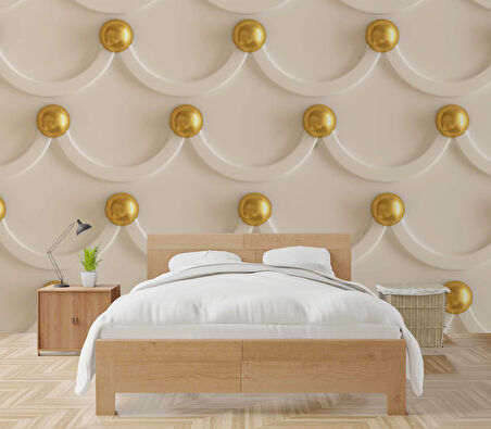 3 Boyutlu Kabartma Görünümlü Altın İnci Duvar Kağıdı Baskı
