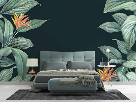 Yeşil Yaprak Görünümlü Duvar Kağıdı Baskı