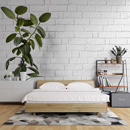 Beyaz Tuğla Zeminli Yaprak Temalı Duvar Kağıdı