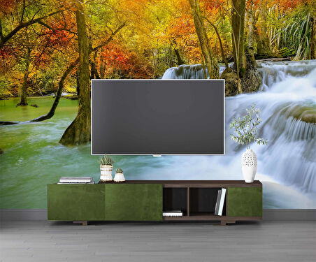 Orman ve Şelale Manzaralı Duvar Kağıdı