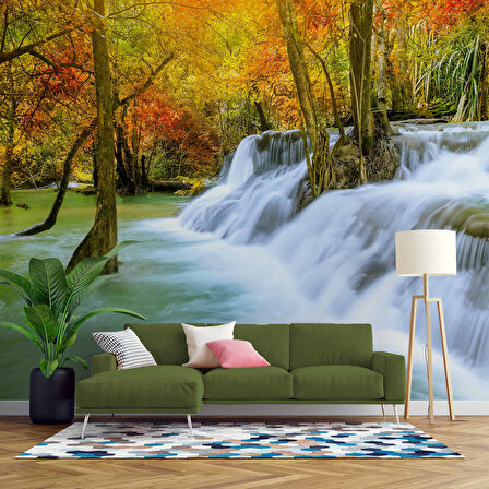 Orman ve Şelale Manzaralı Duvar Kağıdı