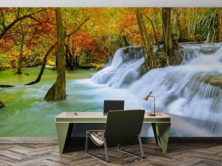 Orman ve Şelale Manzaralı Duvar Kağıdı