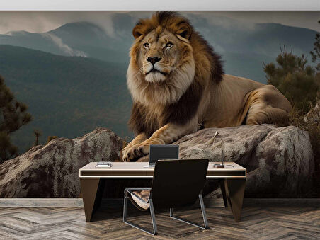 Dağ ve Aslan Temalı Duvar Kağıdı