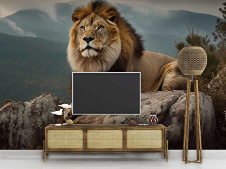 Dağ ve Aslan Temalı Duvar Kağıdı