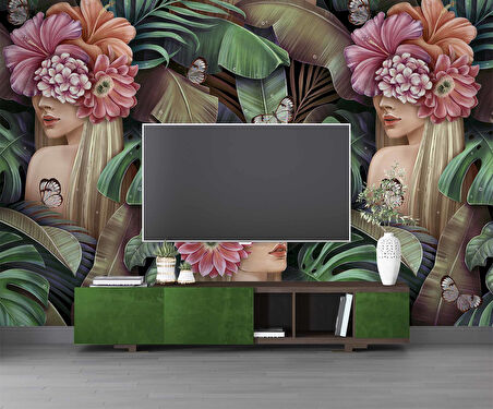 Çiçek ve Kelebek Temalı Duvar Kağıdı