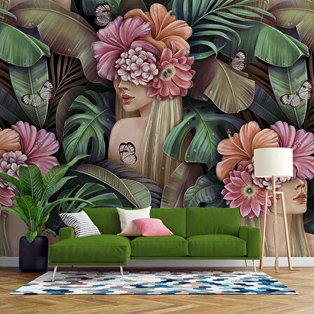 Çiçek ve Kelebek Temalı Duvar Kağıdı