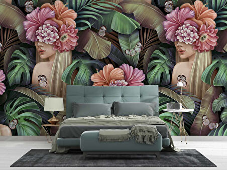 Çiçek ve Kelebek Temalı Duvar Kağıdı