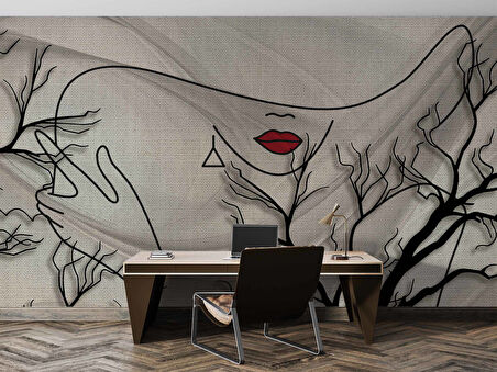 Kadın Suliyetli Kumaş Motif Temalı Duvar Kağıdı