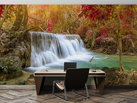 Sonbahar Orman ve Şelale Manzaralı Duvar Kağıdı