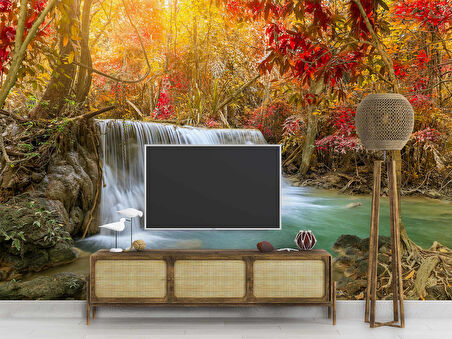 Sonbahar Orman ve Şelale Manzaralı Duvar Kağıdı