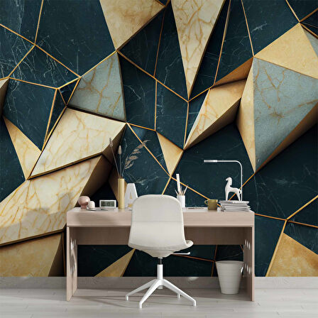 3 Boyutlu Zümrüt - Krem Renk Duvar Kağıdı