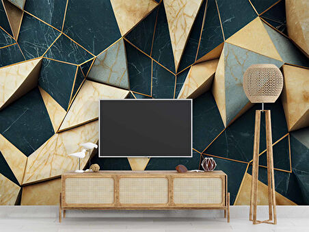 3 Boyutlu Zümrüt - Krem Renk Duvar Kağıdı