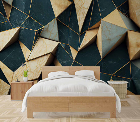 3 Boyutlu Zümrüt - Krem Renk Duvar Kağıdı