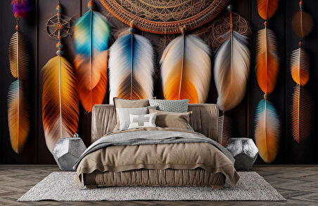 Renkli Sarkan Tüy Temalı Duvar Kağıdı