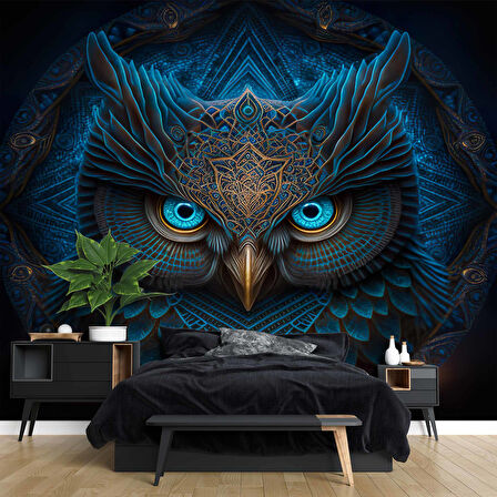 Mavi Baykuş Temalı Duvar Kağıtları